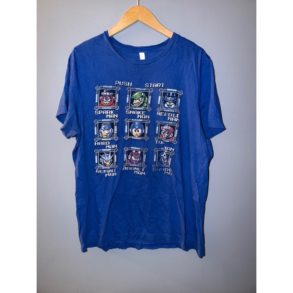 Bella Canvas Mega‎ Man 3 Boss Select Screen Graphic Tee Blue Mens L Retro NES